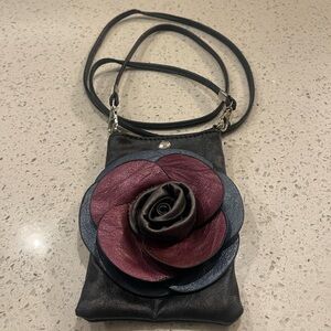 Elegant Black and Burgundy Floral Crossbody Bag
